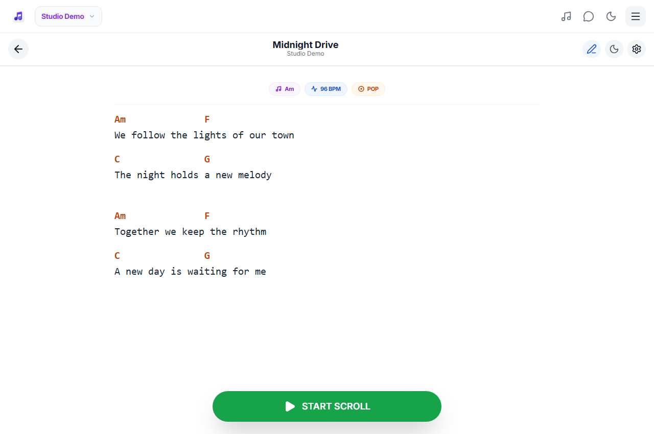 A song opened from a setlist · Desktop